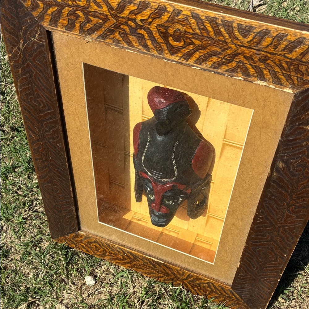 Framed Tribal Mask Wall Art - Brown & Red